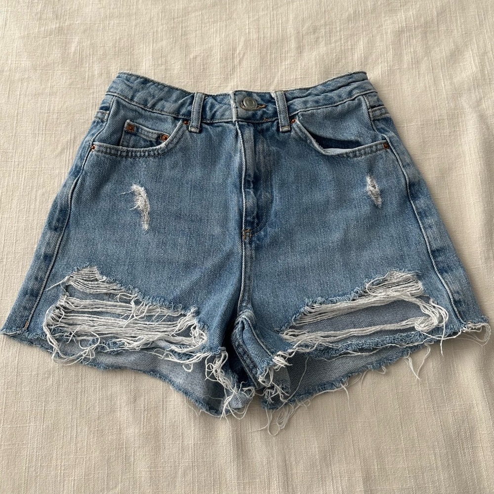 Topshop Denim Blue Ripped Jean Shorts